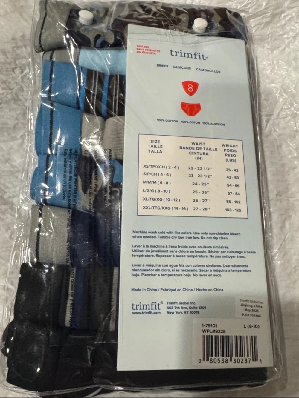 Trimfit Boys Soft 100% Cotton Tagless Briefs (8-Pack) New Size Large 8-10